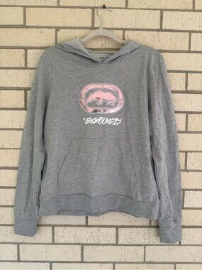 Ecko Unlimited Gray Hoodie with Pink Logo Graphic
